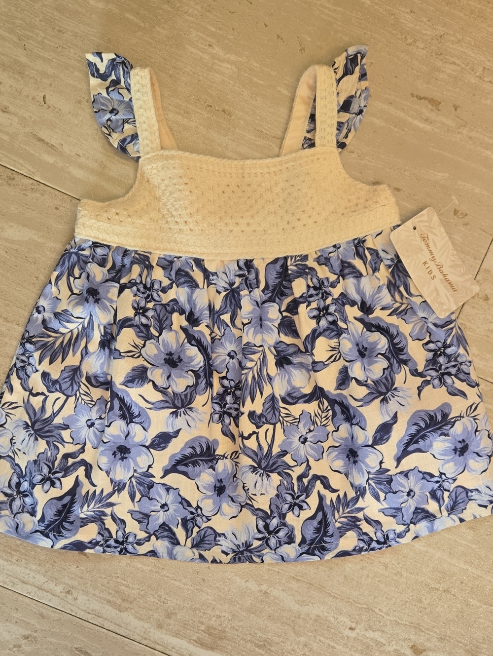 New Tommy Bahama Blue/Cream Floral Print Dress
